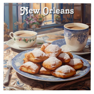 Beignets New Orleans Gebakken Zoete Traktatie Keuk Tegeltje