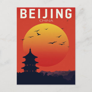 Beijing China Tempel Zonsondergang Briefkaart