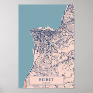 Beiroet Libanon Winderige Stad Kaart Reizen Poster