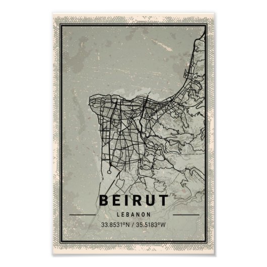Beirut map print poster canvas | Lebanon (Devant)
