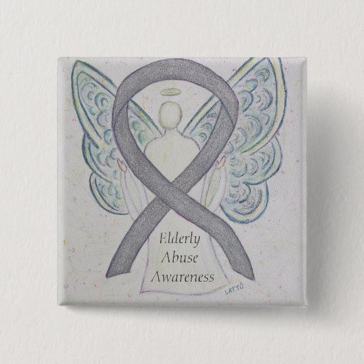 Bejaarde Abuse Awareness Silver Angel Ribbon Pin Vierkante Button 5,1 Cm (Voorkant)