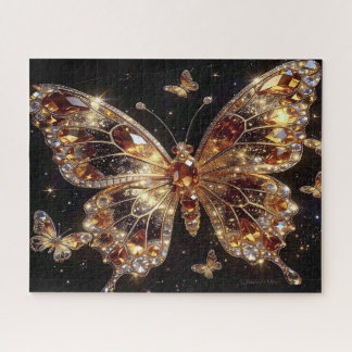 Bejeweled Topaz Vlinder op Zwart Legpuzzel