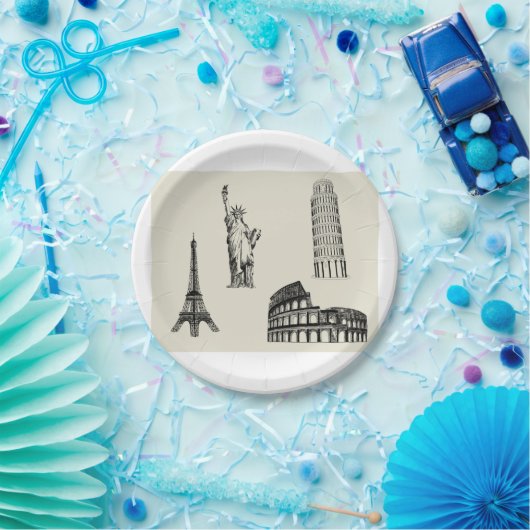 Bekende Landmarks Illustratie Papieren Bordje (Feest)