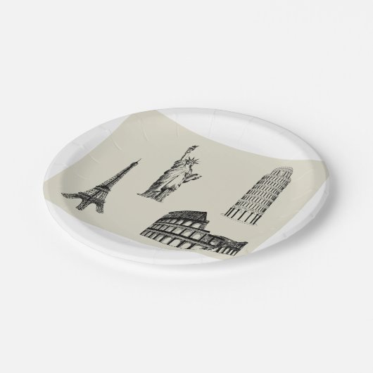 Bekende Landmarks Illustratie Papieren Bordje (Gekanteld)