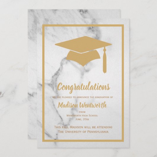 Bekendmaking Faux Gold en Marble Afstuderen Aankondiging (Voorkant / Achterkant)