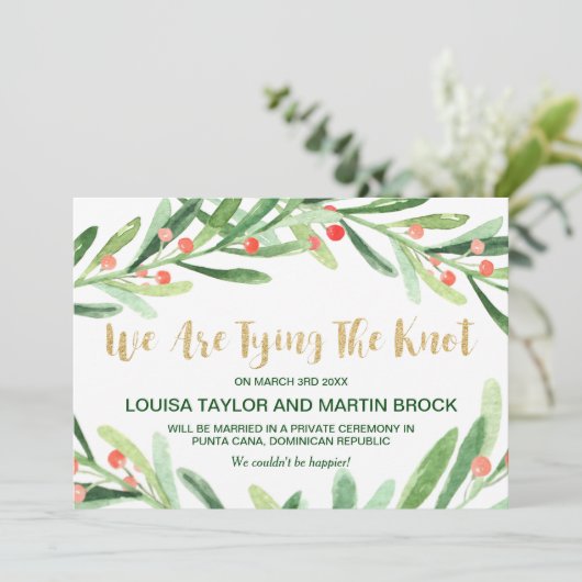 Bekendmaking kerst Holly Wreath Elopement Aankondiging (Staand voorkant)