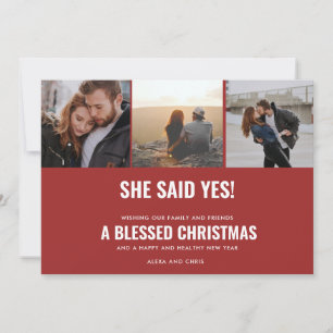 Bekendmaking met kerstfoto's Verloving Feestdagenkaart
