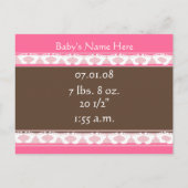 Bekendmaking van Baby Girl Aankondigingskaart (Achterkant)