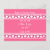 Bekendmaking van Baby Girl Aankondigingskaart (Achterkant)
