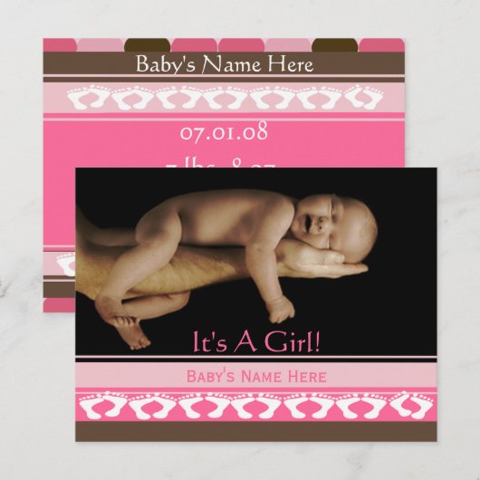 Bekendmaking van Baby Girl Aankondigingskaart (Voorkant / Achterkant)