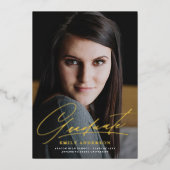 Bekendmaking van Chic Gold Script Photo Afstuderen Folie Uitnodiging (Voorkant)