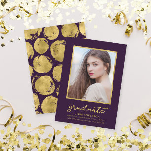 Bekendmaking van Classy Paars Gold Photo Afstudere Aankondiging