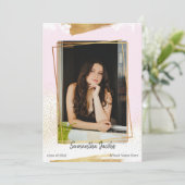 Bekendmaking van Cute Pink & Gold Framed Afstudere Kaart (Staand voorkant)