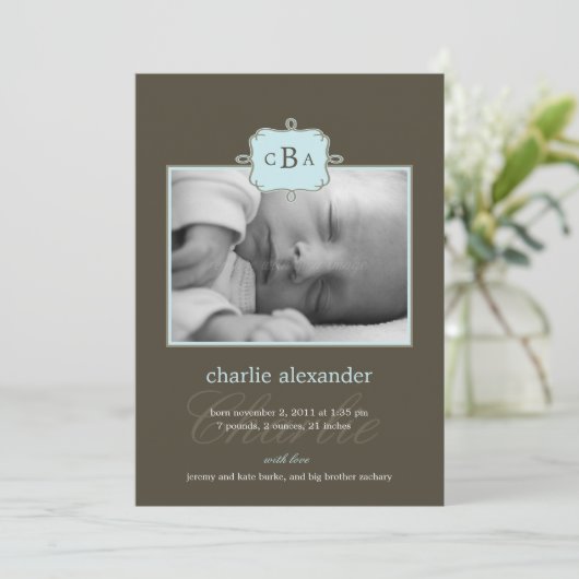 Bekendmaking van de geboorte van omhulde Initialen Aankondiging (Staand voorkant)