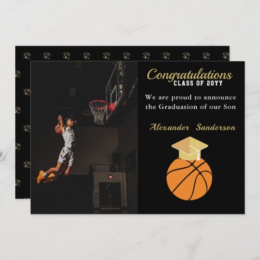 Bekendmaking van het afstuderen Black and Gold Bas Aankondiging (Voorkant / Achterkant)