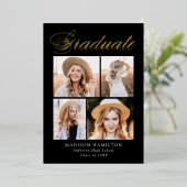Bekendmaking van het Afstuderen Black and Gold Foi Folie Uitnodiging (Staand Voorkant)