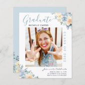 Bekendmaking van het Afstuderen Dusty Blue Floral (Voorkant / Achterkant)