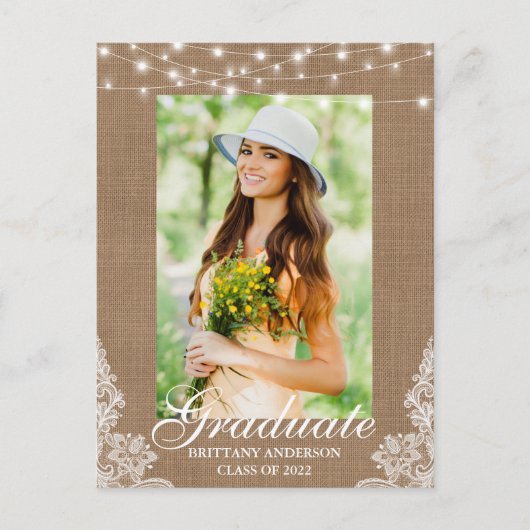 Bekendmaking van het Afstuderen van Burlap Lace Li Briefkaart (Voorkant)