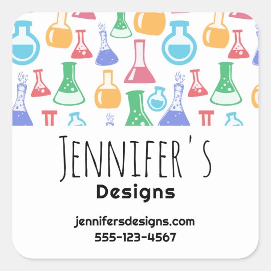 Beker- en Erlenmeyer Fun Patroon Zakelijk Vierkante Sticker (Voorkant)