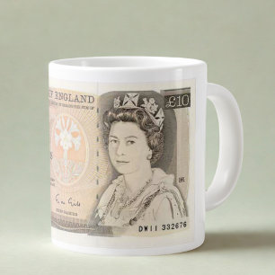 Beker met afbeelding van een £10 biljet uit 1975   extra grote beker