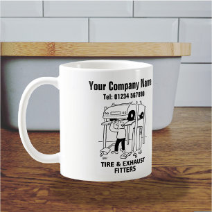 Beker met cartoon voor banden- en uitlaatmonteurs koffiemok