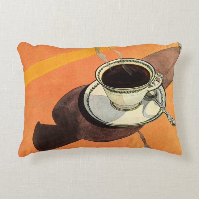  beker van koffie, saucer, Spoon, Retro Diner Accent Kussen (Voorkant)