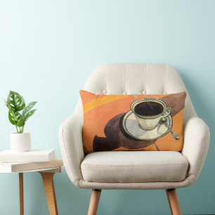beker van koffie, saucer, Spoon, Retro Diner Kussen