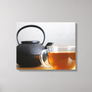 Beker van Tea met Black Metal Tea Kettle 16x20 Canvas Afdruk