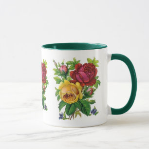 Beker Vintage Bloem Geel Rode Roos Groen Mok
