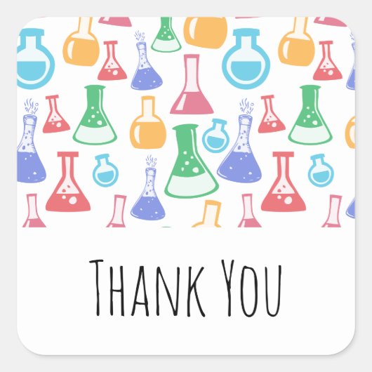 Bekers en Flasks Fun Science Patroon Dank u Vierkante Sticker (Voorkant)