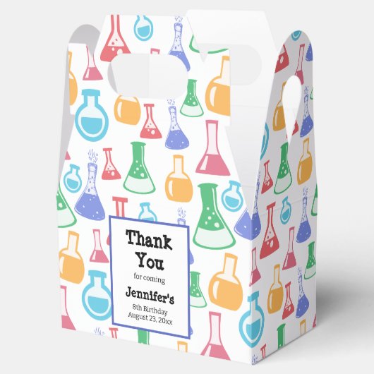 Bekers en Flasks Fun Science Patroon Verjaardag Bedankdoosjes (Geopend)