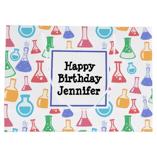Bekers en Flasks Fun Science Patroon Verjaardag Groot Cadeauzakje (Achterkant)