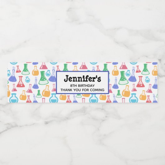 Bekers en Flasks Fun Science Patroon Verjaardag Waterfles Etiket (Enkel label)