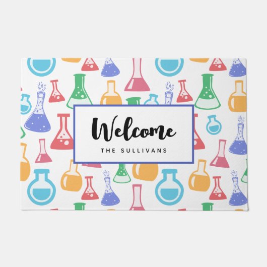 Bekers en Flasks Fun Science Patroon Welkom Deurmat (Voorkant)