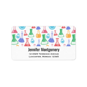 Bekers en Flasks Leuk Wetenschapspatroon Etiket