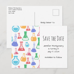Bekers en Flasks Leuk Wetenschapspatroon Uitnodiging Briefkaart