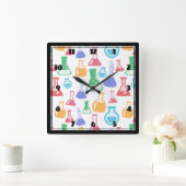 Bekers en Flasks Leuk Wetenschapspatroon Vierkante Klok (Huis)