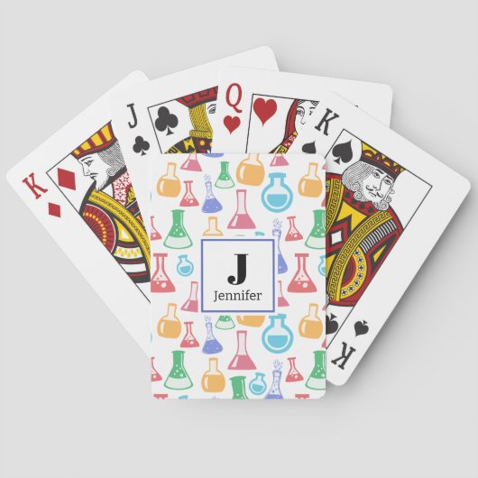 Bekers en Kolven Leuk Wetenschapspatroon Monogram Pokerkaarten (Achterkant)