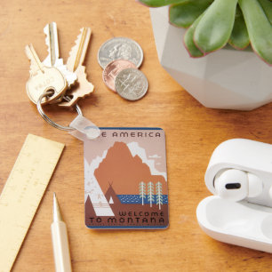 Bekijk de Amerikaanse Welkom in Montana, Vintage T Sleutelhanger
