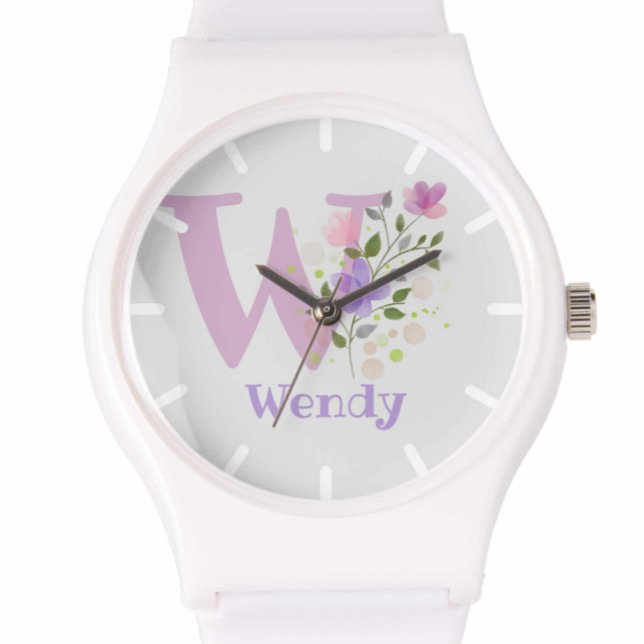 Bekijk een Floral Design met naam en Initiaal Horloge (Creator heeft geüpload)