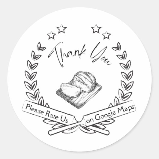 Bekijk ons op Google Bread Sliced Sketch Hartelijk Ronde Sticker (Voorkant)
