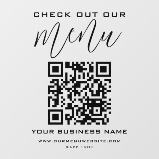 Bekijk onze menukaart QR-code zwart-wit chic moder Raamsticker (Vel)