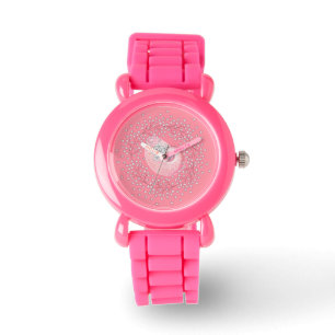Bekijk roze glitter Daisies & Shells Horloge