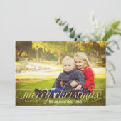 Bekleding met prettig kerstscript foto's kleuren feestdagenkaart (Staand voorkant)