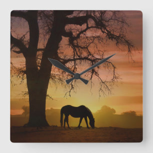 Bekroonde Paarden Afbeelding-klok Vierkante Klok