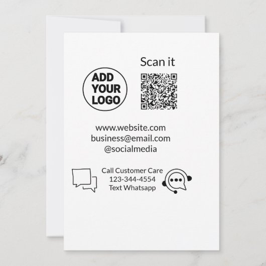 Bel de klantenservice tekst whatsapp Q R code busi Kaart (Achterkant)