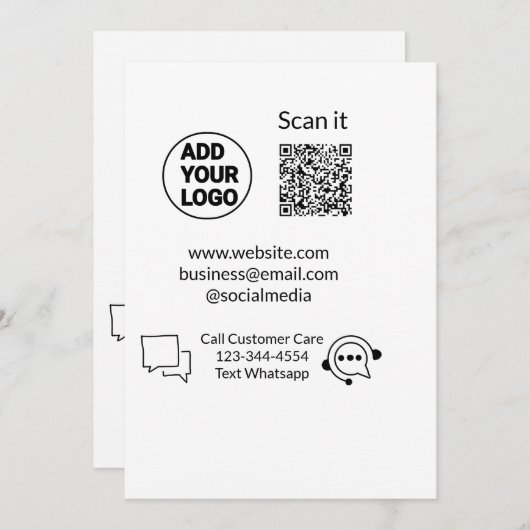 Bel de klantenservice tekst whatsapp Q R code busi Kaart (Voorkant / Achterkant)