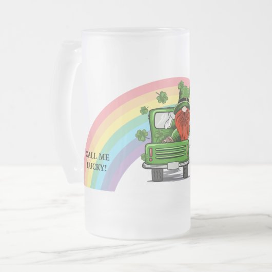 Bel me Lucky Irish Gnome St Patricks Day Matglas Bierpul (Voorkant links)