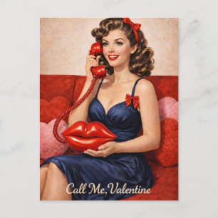 Bel Me, Valentine Vintage Pin-Up Retro Valentijnsk Feestdagenkaart