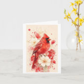 bel oiseau rouge sur une carte (Fleur jaune)